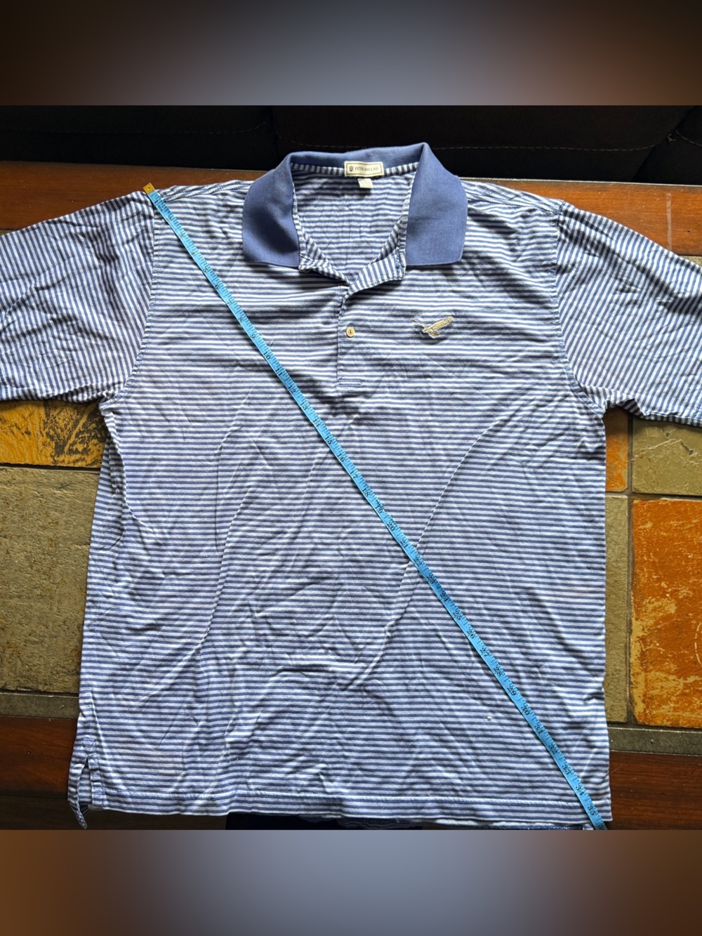 Peter millar xl Cotton polo slate blue striped golf pickleball tennis ss shirt